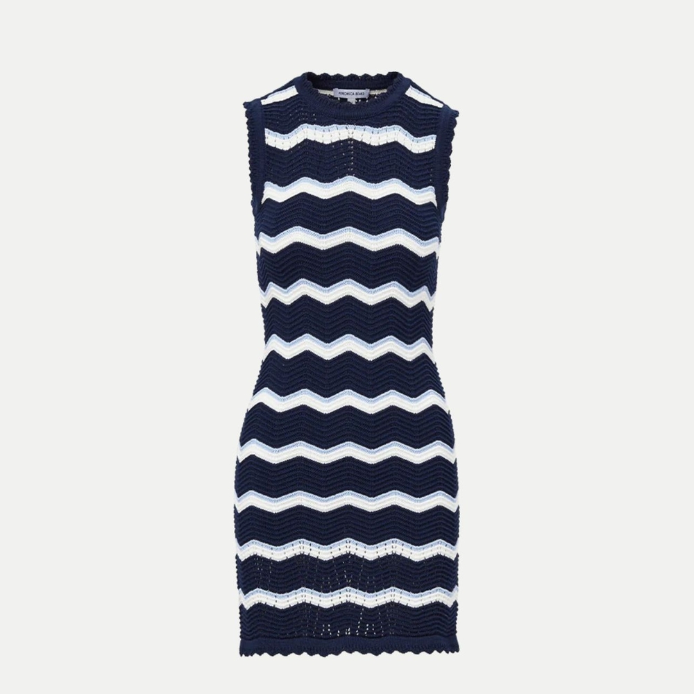 Navy and White Sleeveless Knit Dress
